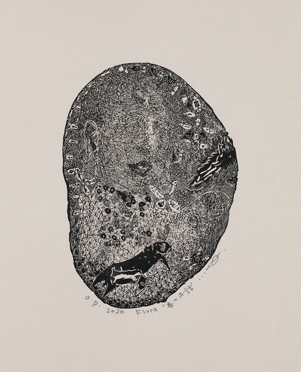 Seiichiro Miida, “Flora: A Spring Story”  Wood engraving, 2020
