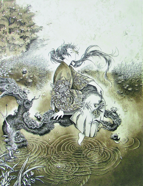 Kaneko Misaki,<i>The Edge of Nostalgia,</i> etching, aquatint, drypoint, 2021
