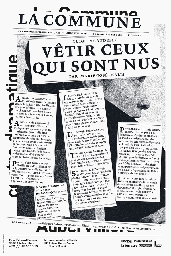 ”Vêtir ceux qui sont nus” Poster, La Commune theatre 2018