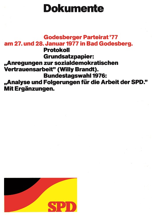 1977 – Helmut Schmid, ARE Düsseldorf – SPD Documents Party congress Bad Godesberg – Brochure cover