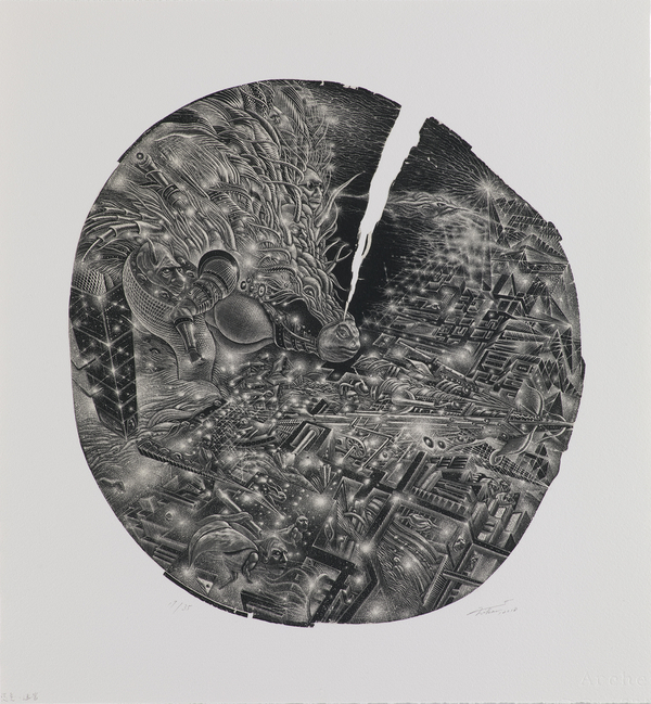 Takehiro Nikai, “arbitrary—labyrinth”  Wood engraving, 2018