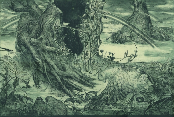 Sato Taeko,<i>The Dawn of Spring: Talking to Your Stars,</i> etching, aquatint, 2021