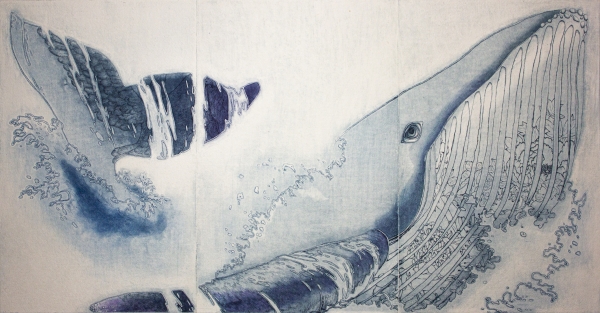 Soma Yuko,<i>Blossom Whale II,</i> etching, aquatint, deep etching, hand-colored, 2022